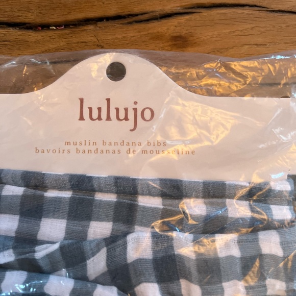 lulujo. Baby bandana bibs. 2 piece Fish and Navy Gingham patterns. NWT. - Picture 2 of 4